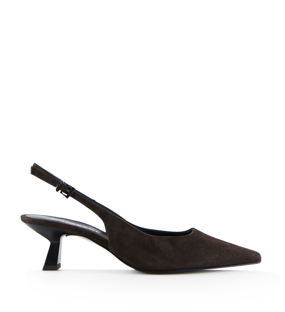 Elisa 50 buckle slingback stiletter, mørkebrun ruskind
