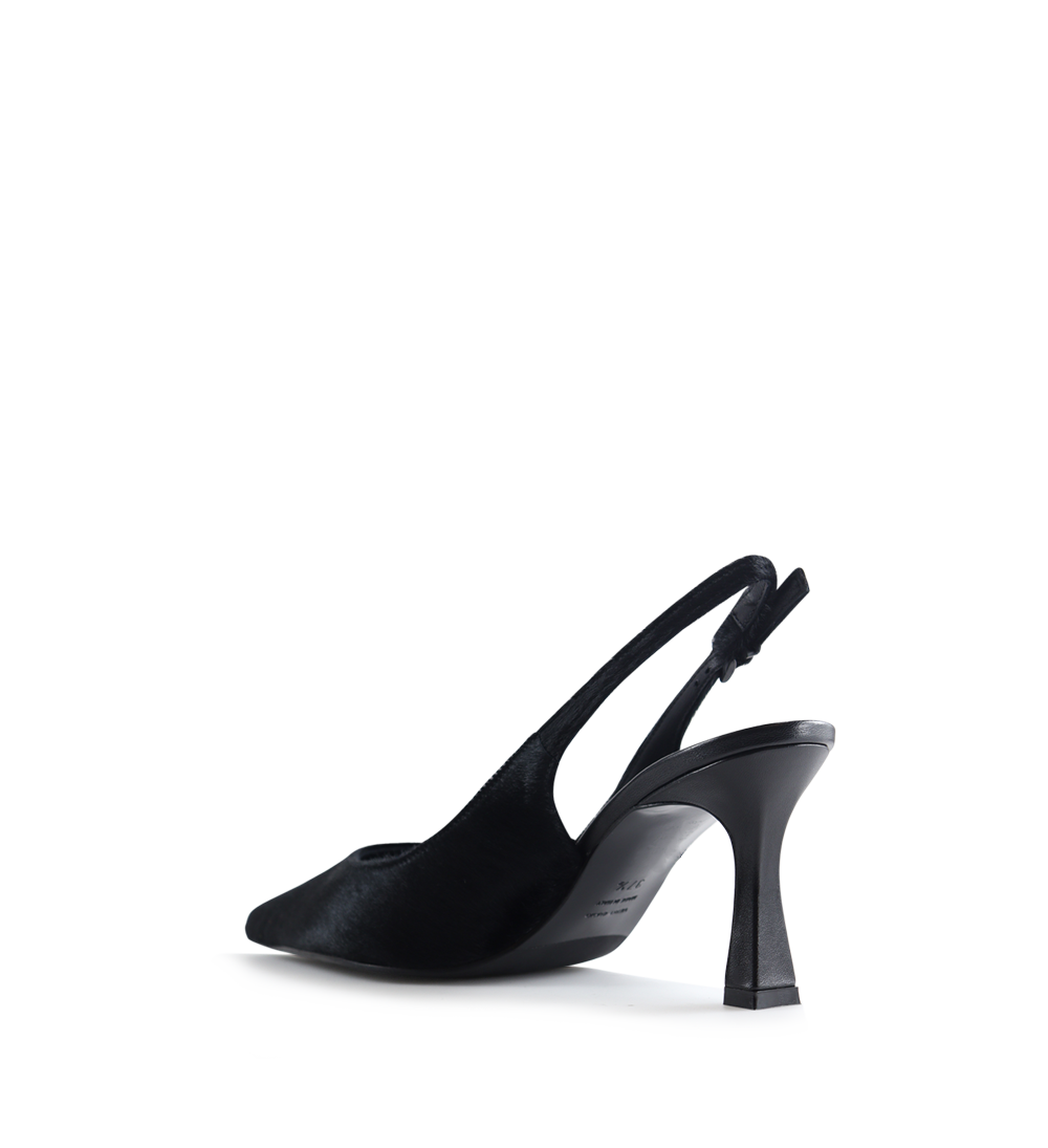 Emilia low 70 slingback stilettos, black cow fur