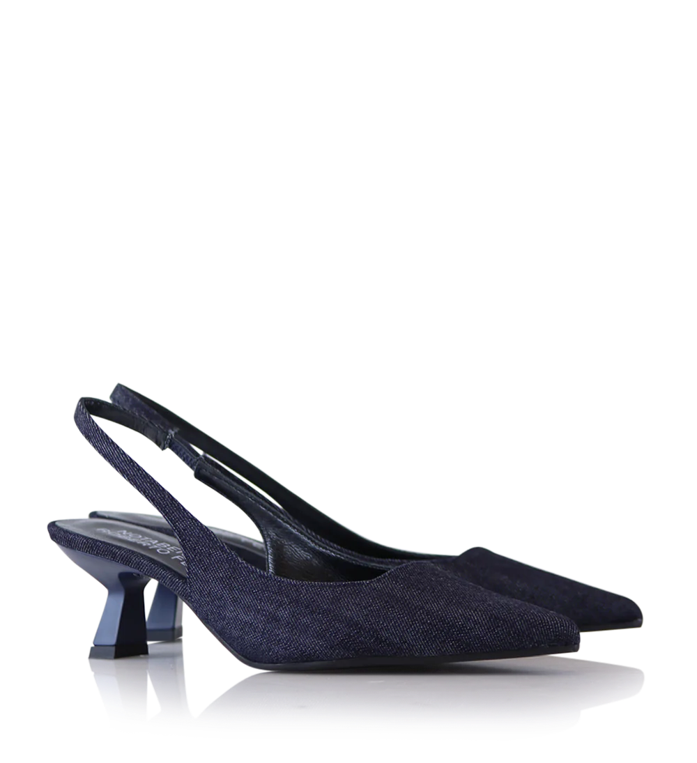 Elisa 50 slingback stilettos, denim