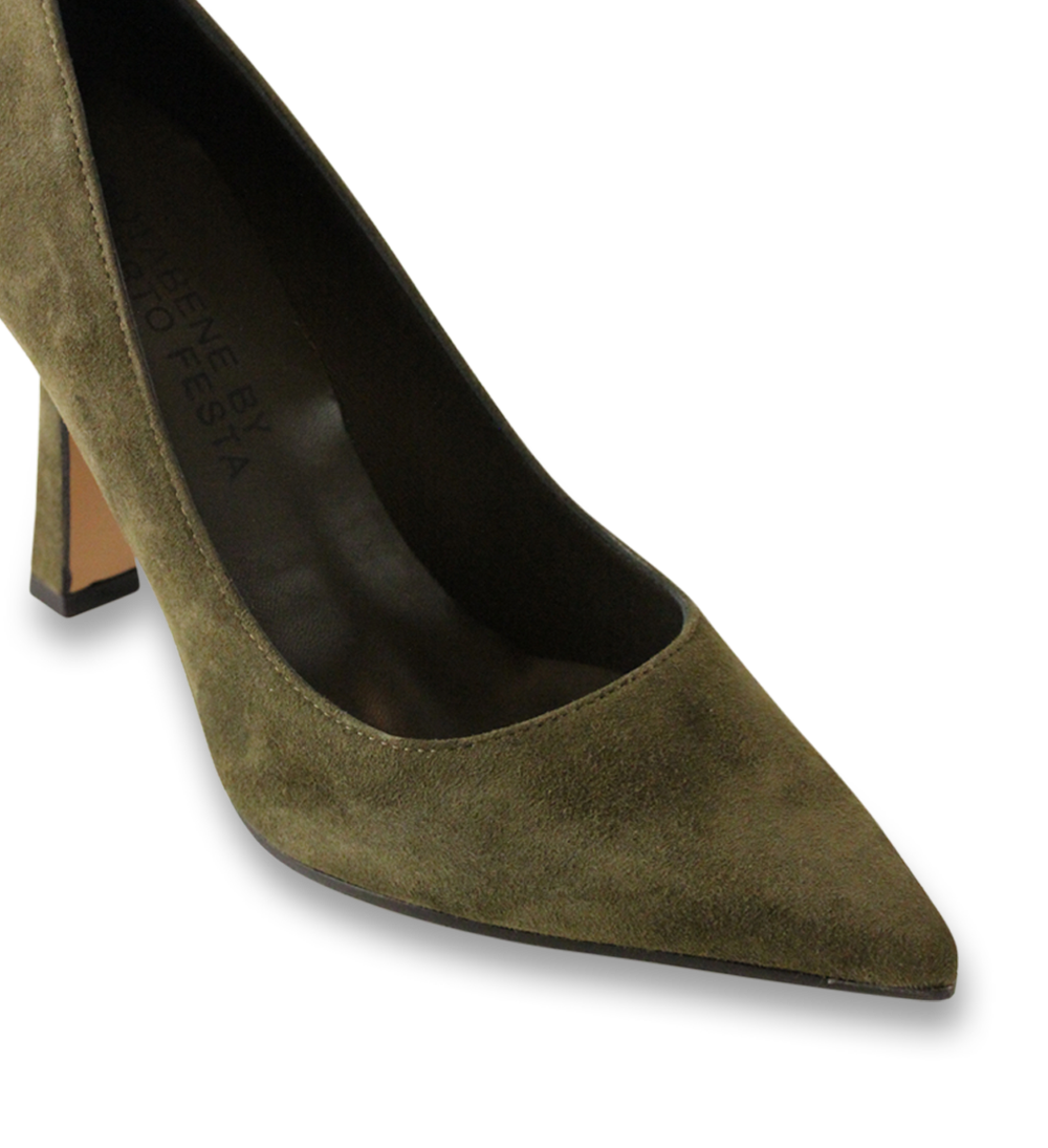 Angelika 90 stiletter, grøn ruskind